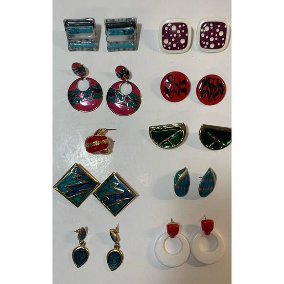 Vintage 80’s /90’s Lot Of 10 Different Pairs Of Bold Statement Pierced Earrings - Picture 1 of 7